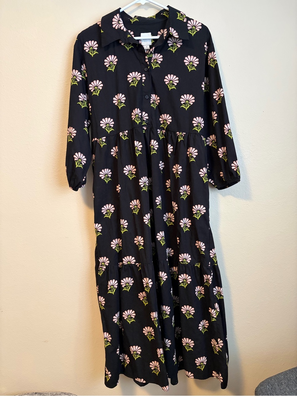 Maeve Black Maxi Dress with Pink & Green Floral Print